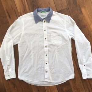Eton White Long Sleeve Button-Down Shirt with Blue Collar